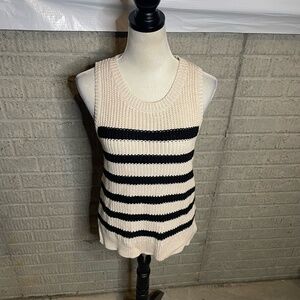 John and Jenn Cream Black Stripe Sleeveless Ribbed Knit Vest Sweater Size Medium